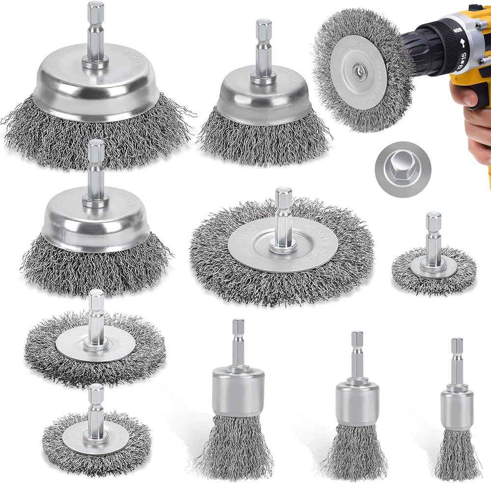 DazSpirit 10 Pcs Wire Brush Set for Drill Brass-Coated Hex Shank 6mm