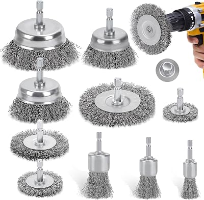 DazSpirit 10 Pcs Wire Brush Set for Drill Brass-Coated Hex Shank 6mm