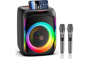 JAUYXIAN Karaoke Machine with 2 Wireless Microphones, Bluetooth Karaoke Speaker for Party, Wireless Mics, Upgraded DSP Dual HD Stereo Sound, Support TWS/TF/USB (T16-T)