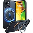 TORRAS 360° Rotatable Stand for iPhone 15 Case/iPhone 14 Case, [Compatible with MagSafe] Magnetic Ring Holder [3X Military Grade Tested] Shockproof Translucent Slim Case for iPhone 15 Phone Case,Black