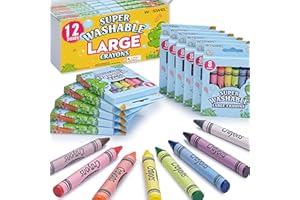 WOSWEL Super Washable Jumbo Crayons Bulk, 12 Pack Crayons with 8 Bright Colors, Non-Toxic Easy-Grip for Toddlers 1-3 & Kids Ages 4-8, Safe Art Supplies for Coloring Books & School Projects