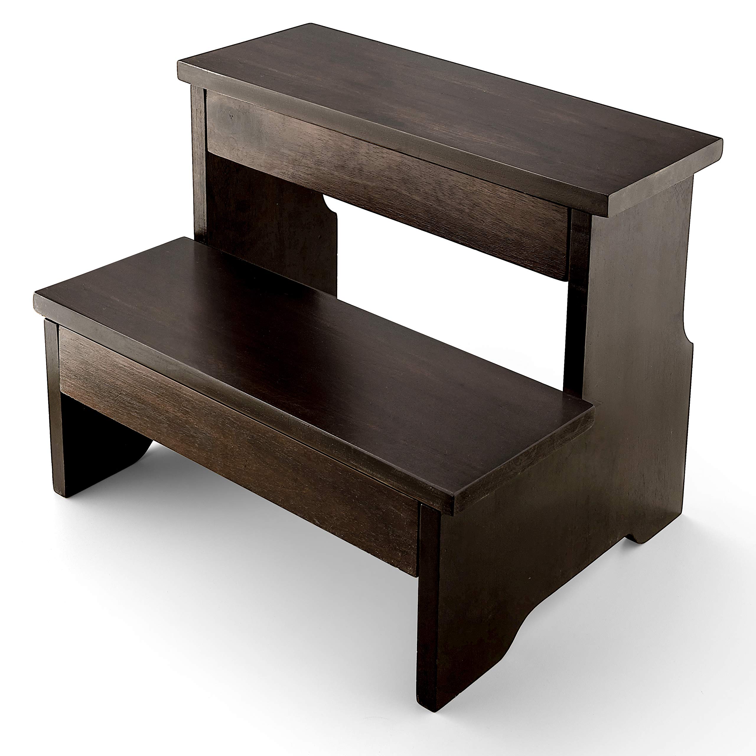 Wooden Two Step Stool, Heavy Duty 2-Step Ladder for Adults & Kids, Supports up to 450lbs for Kitchen, Bathroom or Bedside Use (Walnut Finish)