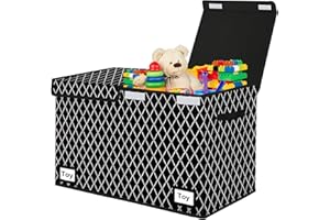 Meerainy Toy Box Storage Organizer with Lid,Collapsible Toys Boxes Chest Basket Bins with Sturdy Handles for Boys and Girls, Nursery, Playroom