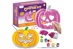 goldentime 2 Pack 7.5Inch Large Halloween Paint Your Own Ceramic Pumpkins, DIY Pumpkin Decorating Kit with Mosaic Stickers, Paints, Brushes for Kids, Perfect Pumpkin Painting Crafts & Halloween Decor