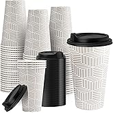 RACETOP 16 oz Disposable Coffee Cups with Lids 100 Pack, Grey Paper Coffee Cups with Lids, To Go Cup with Lid