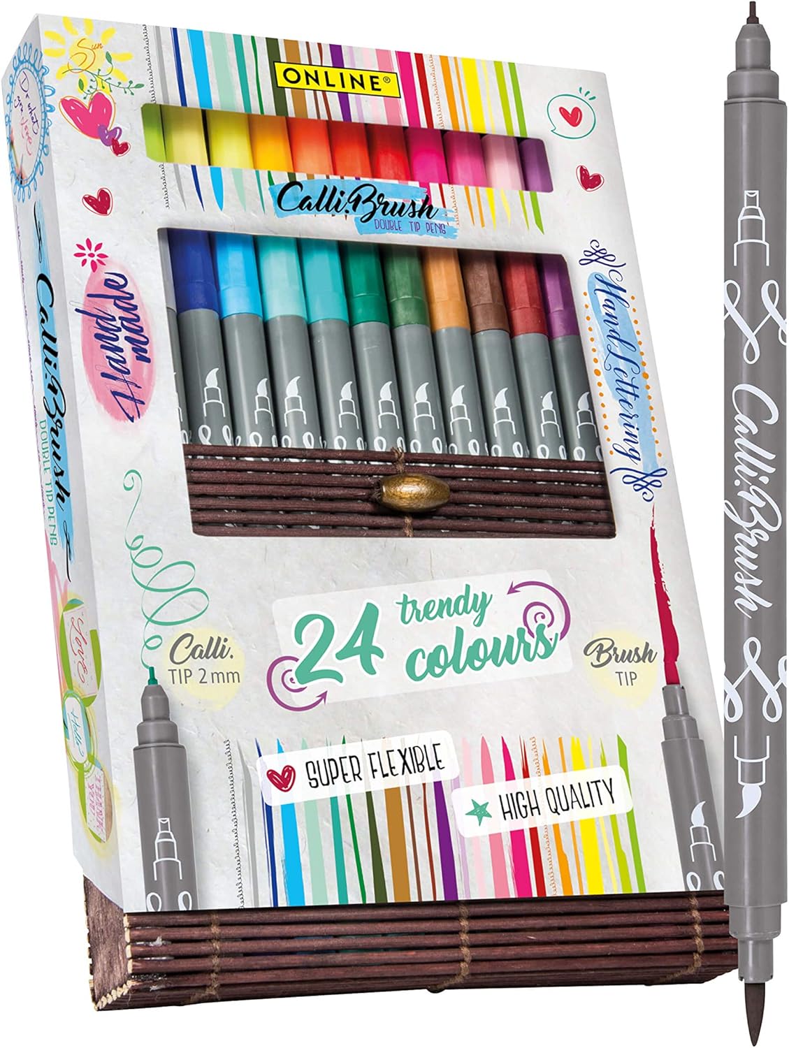 Online Calli.Brush Handlettering Brush-Pens, Multicolor in Bambus Box, 24 count (Pack of 1)
