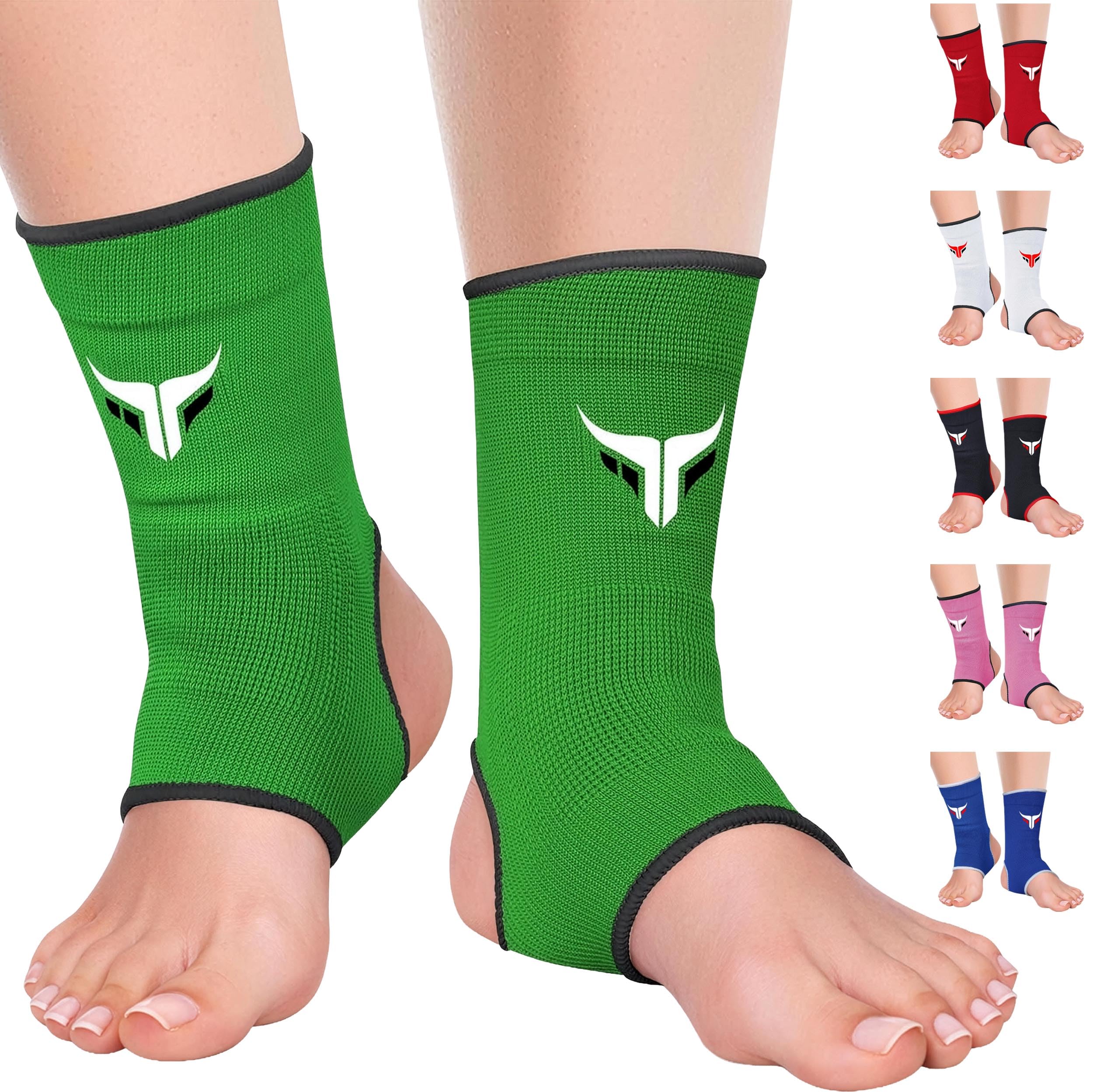 Mytra Fusion Ankle Support for Women & Men - MMA Muay Thai Kickboxing Training Ankle Brace - Breathable Elasticated Compression Foot Brace for Sports, Gym, Running & Football - 1 Pair (Green, S/M)