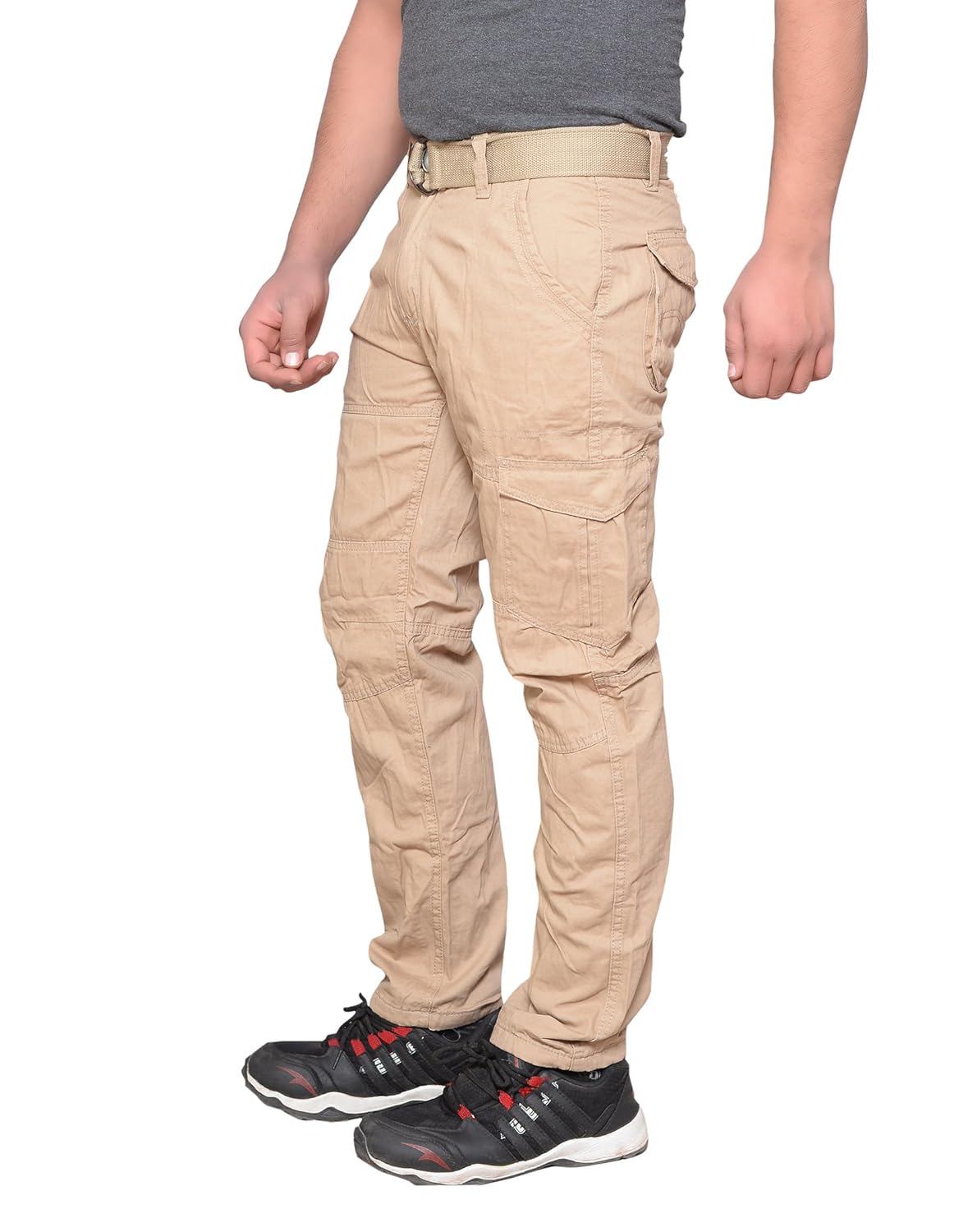 krystle men's cotton stylish cargo trouser pant 6 pocket khaki