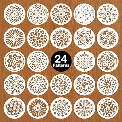 Amazon Com Mocoosy 24 Pack 5 Inch Mandala Stencils Mandala Dot Painting Stencil Template For Painting On Wood Reusable Plastic Drawing Stencil For Rock Stones Wall Fabric Furniture