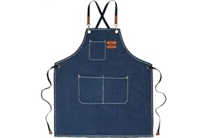 kilofly Work Apron Men Women Extra Long Ties Cotton Canvas Heavy Duty Grilling