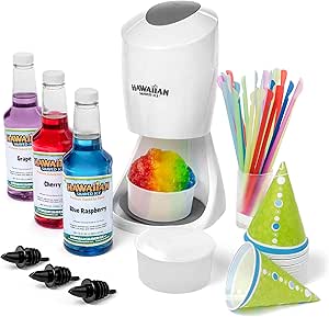 Hawaiian Shaved Ice S900A Shaved Ice and Snow Cone Machine with 3 Flavor Syrup Pack and Accessories