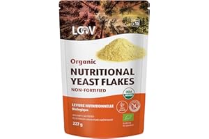 LOOV Organic Non-Fortified Nutritional Yeast Flakes - Vegan, Gluten Free, Non-GMO Unfortified Nooch - Good Source of Natural B-Vitamins - No Added Salt or Sugar - Resealable Bag, 8 Ounces (227 Grams)