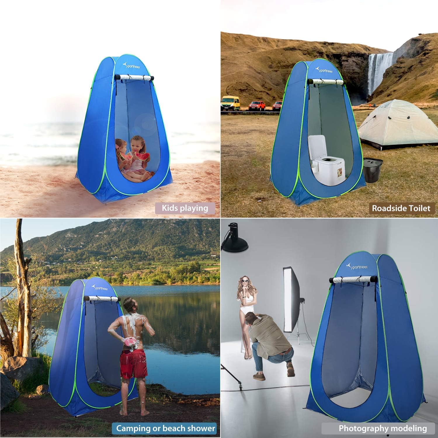 Sportneer Pop Up Camping Shower Tent, Portable Dressing Changing Room Privacy Shelter Tents for Outdoor Camping Beach Toilet and Indoor Photo Shoot with Carrying Bag, 6.25 ft Tall (Blue): Sports & Outdoors