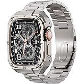 Casual Stainless Steel Case with Band Compatiable for 49mm Apple Watch Ultra Bands for Men,Metal Apple Watch Bumper Case Cover with Strap for iWatch Band Ultra 3/2/1,Titanium