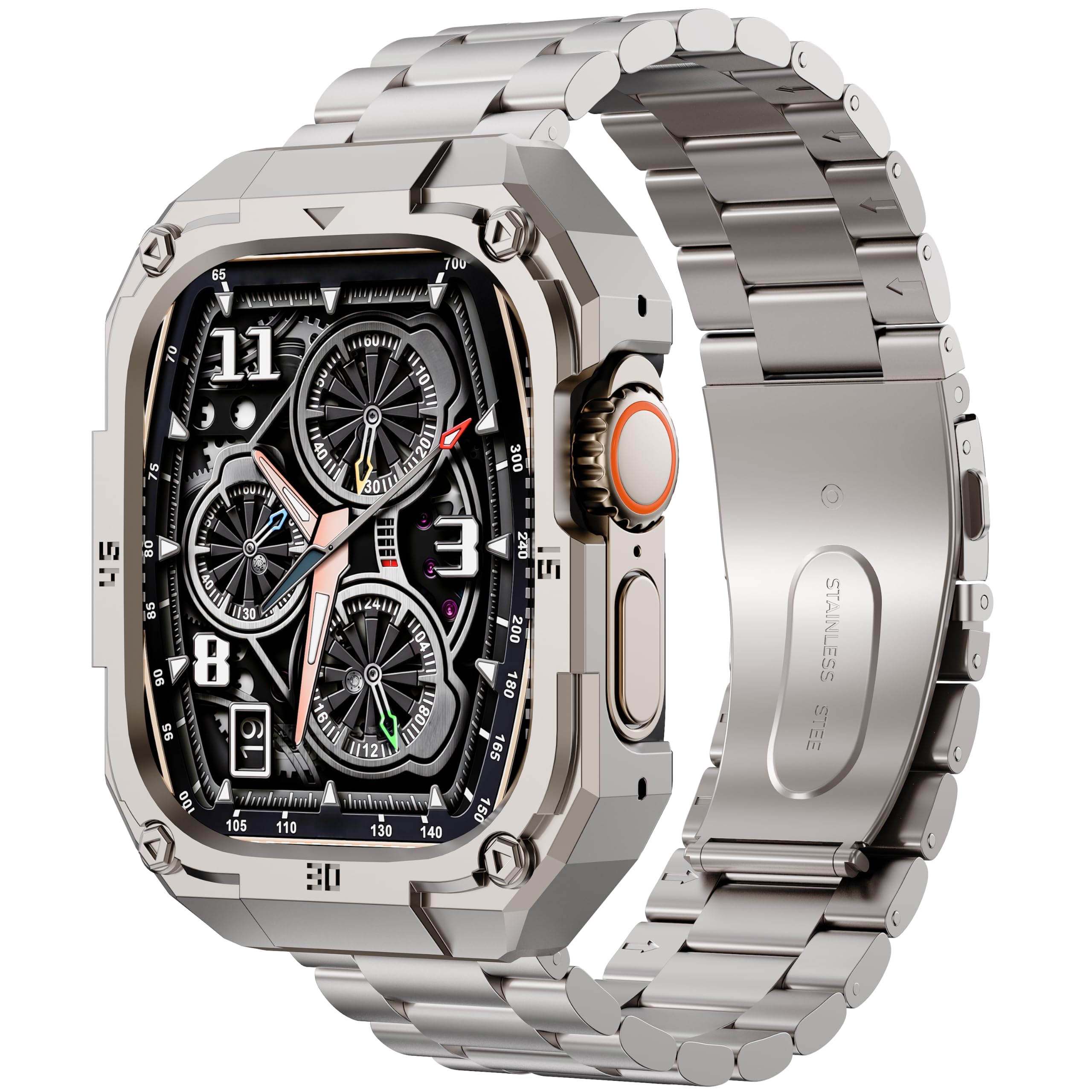 Photo 1 of **NO SCREEN**Casual Stainless Steel Case with Band Compatiable for 49mm Apple Watch Ultra Bands for Men,Metal Apple Watch Bumper Case Cover with Strap for iWatch Band Ultra 3/2/1,Titanium