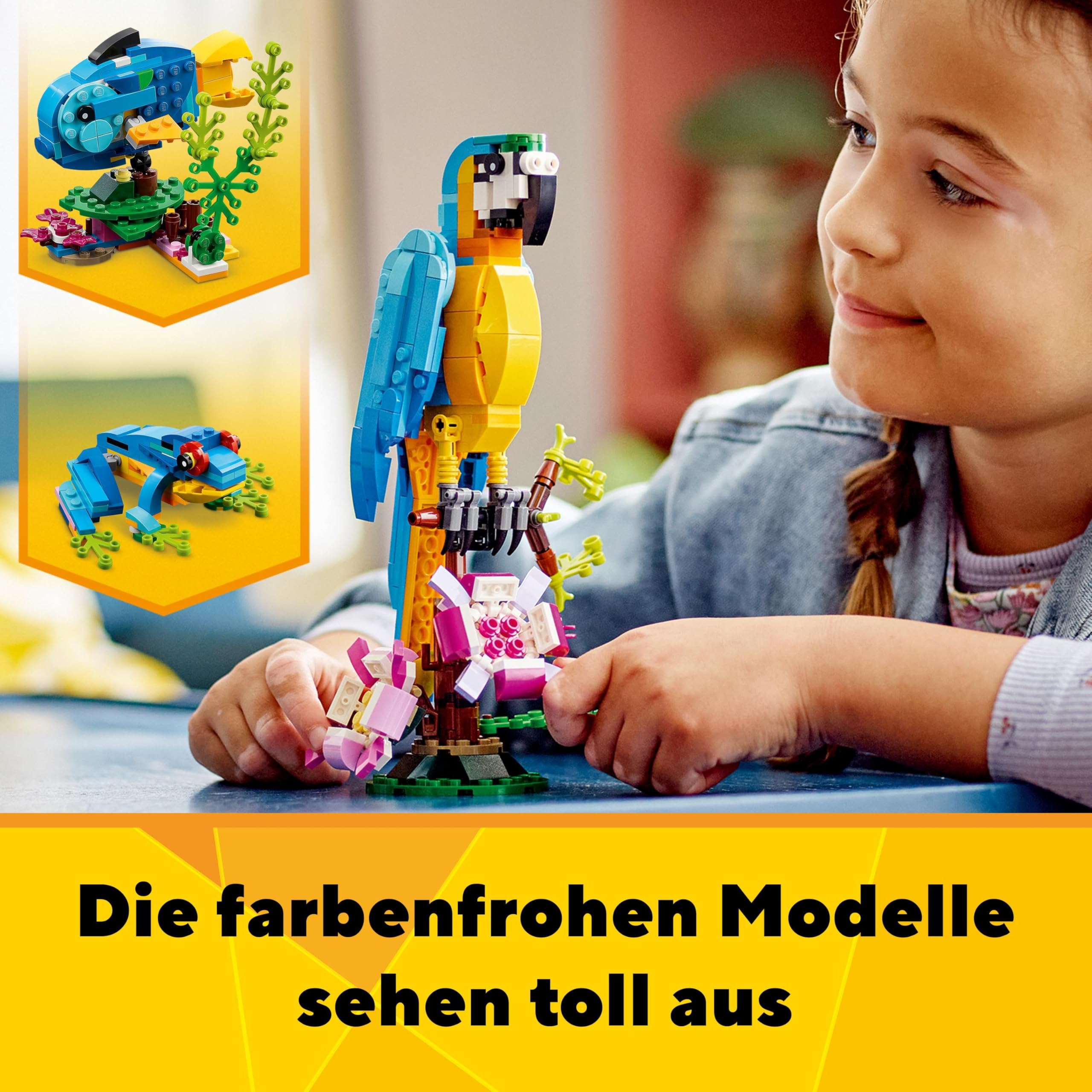 LEGO Creator 3in1 Exotischer Papagei - Konstruktionsspielzeug mit DREI Tierfiguren - Spielzeug mit Papagei, Fisch und Frosch Minifiguren - Kreatives Geschenk für Mädchen und Jungen ab 7 Jahren 31136 6