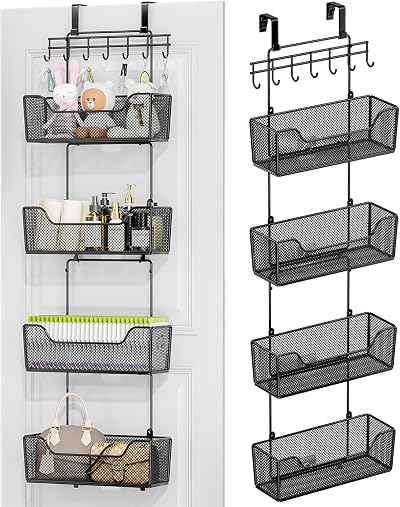 HapiRm Over The Door Organizer with 4 Large Metal Baskets and Hooks