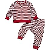 SunoZee Toddler Baby Cotton Soft Cozy Stripe Long Sleeve Sweatshirt Button Top Jogger Pants Set Cute Fall Winter Clothes Set