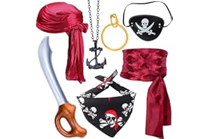 Yewong Pirate Costume Accessory Set Pirate Silky Durag Long Tail Pirate Sash with Pirate Party Accessories Kit