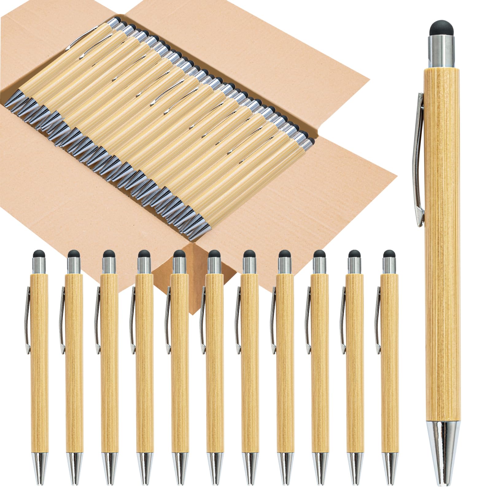 Photo 1 of lyforx 200pcs Bamboo Pens Bulk with Touch Stylus Tip Wooden Bamboo Pens Engraving Wooden Ballpoint Pen Customizable Gift Pen Bulk