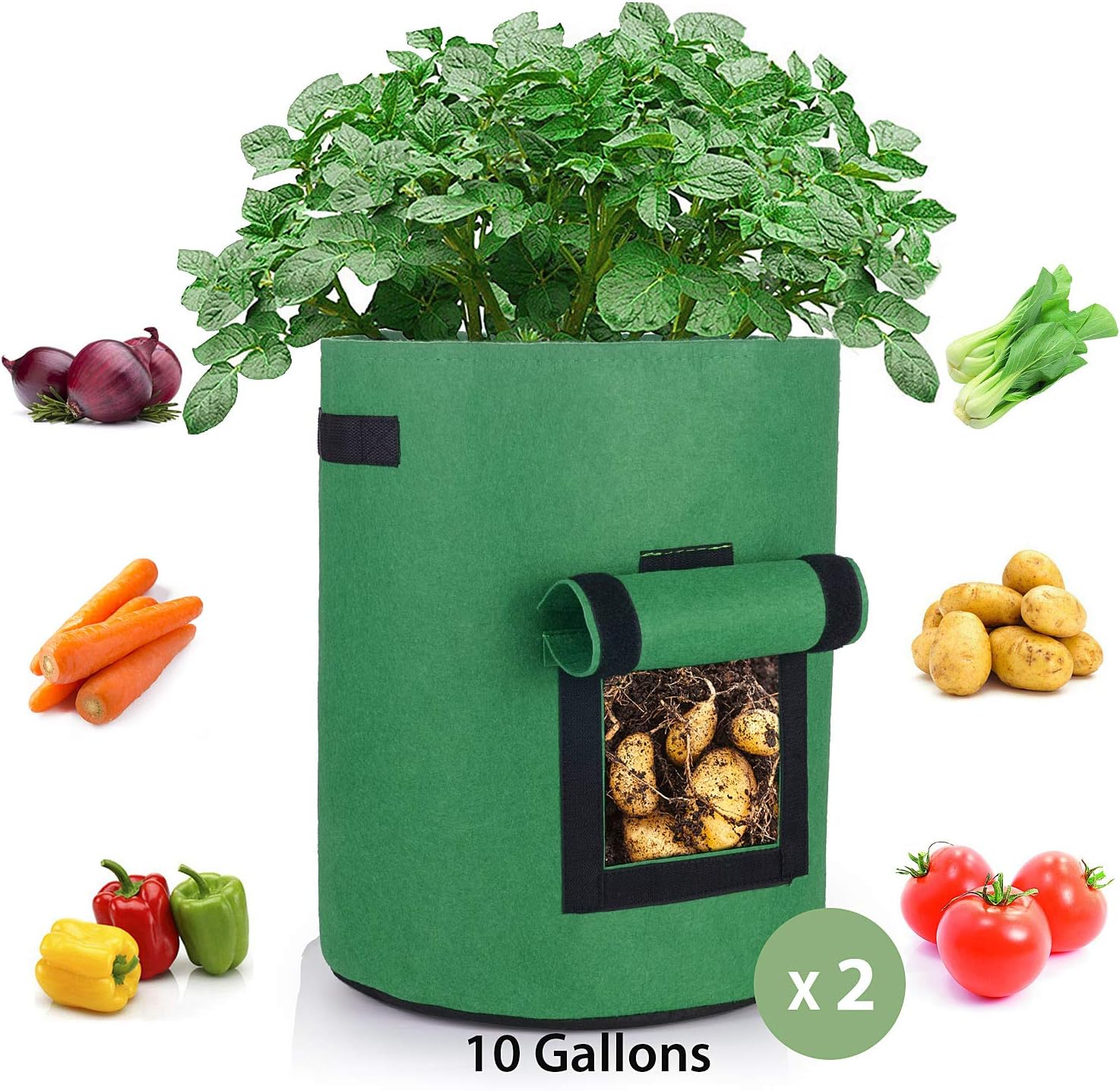 EKKONG Vegetable Growing Bag, 2 Pack Potato Grow Bags, 38 litres/10 Gallon Large Cultivation