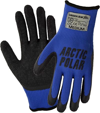 Green Jem Winter Working Gloves Size Medium (9) Blue Acrylic Latex Coated Warm