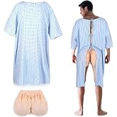Liitrsh 3 Pcs Halloween Patient Gown Funny Butt Cheeks Costume Set, Unisex | Mardi Gras Cosplay Hospital Gown, Open Back Design, Exposed Butt Shorts, Halloween Carnival Theme Cosplay Dress-up Events