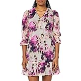 DKNY Womens 3/4 Balloon Sleeve V-Neck Mini Dress