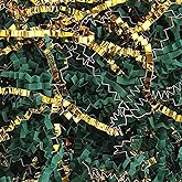 Crinkle Cut Paper Shred Filler for Gift Wrapping, Shredded Paper for Basket Filling,Mixed Colors Gift Box Filler for Easter, Birthday, Christmas, Thanksgiving, Wedding, Mother's Day( Dark Green&Gold)
