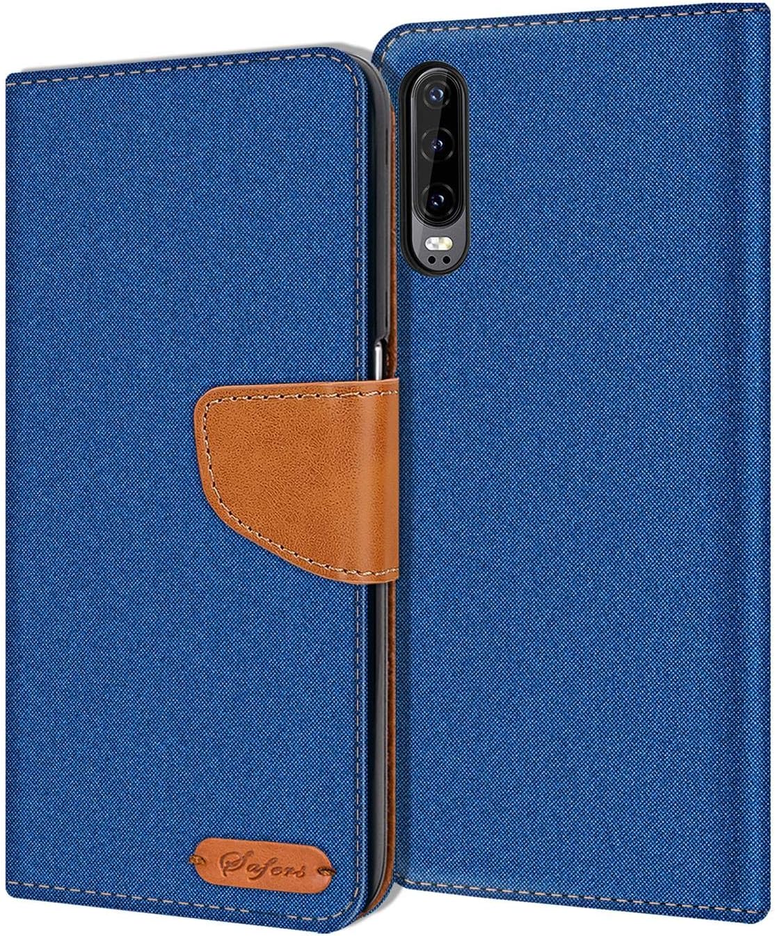 Verco Phone Wallet Case compatible with the Huawei P30, Canvas Faux Leather Book Cover for the P30 Flip Case Bag Hinged - Blue