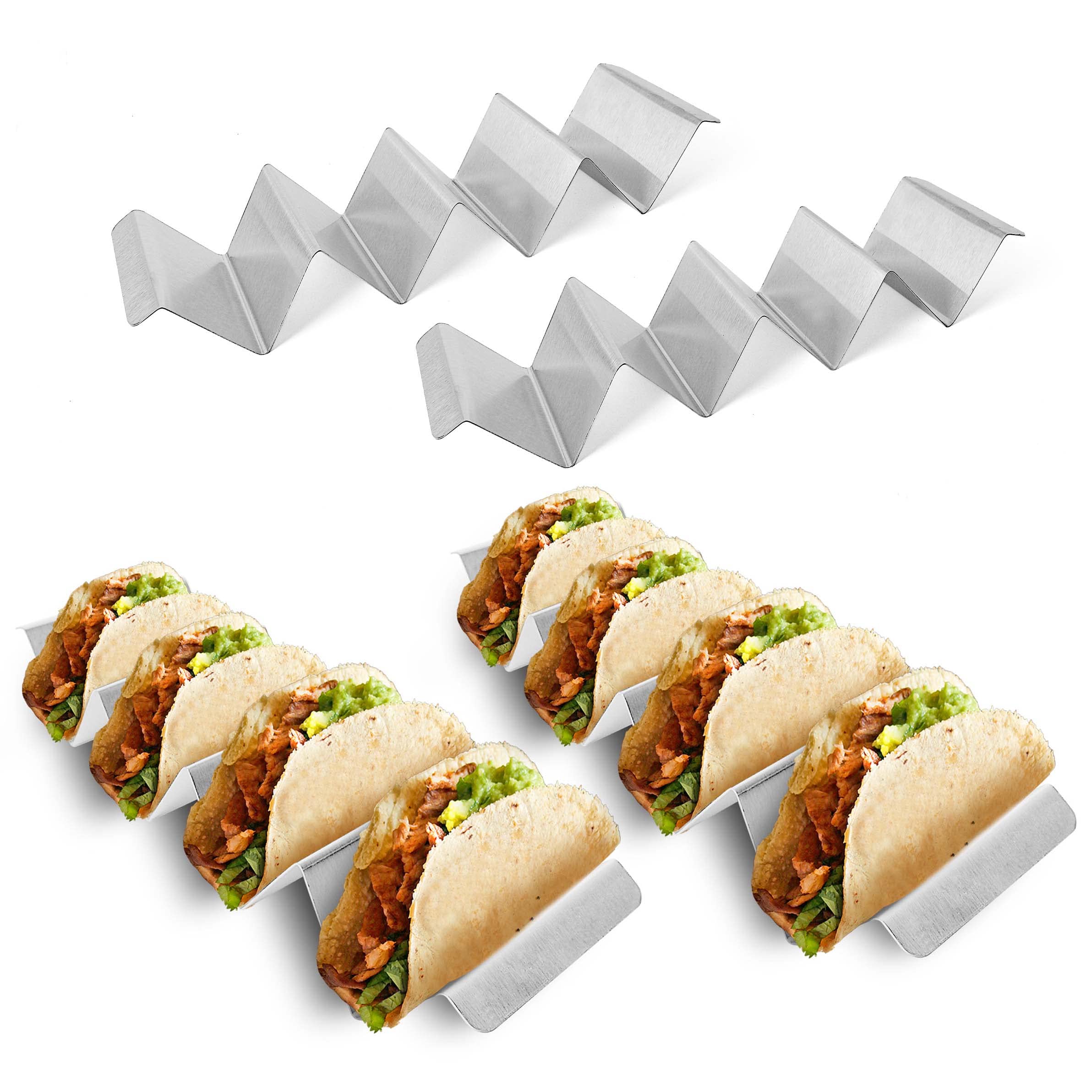 WeeGoo Pack 4 Pack Stainless Steel Taco Holder, 4 Tacos Each Taco Stand Holder, Metal Taco Rack for Restaurants Home