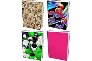 ELLOPI Easy Apply Stretchable Book Cover 4 Pack. 3 Design and 1 Solid Standard Jackets Fit Hardcover Textbooks Up to 8" x 10". Adhesive-Free, Nylon Fabric Protectors. Washable, Reusable Student School Supply