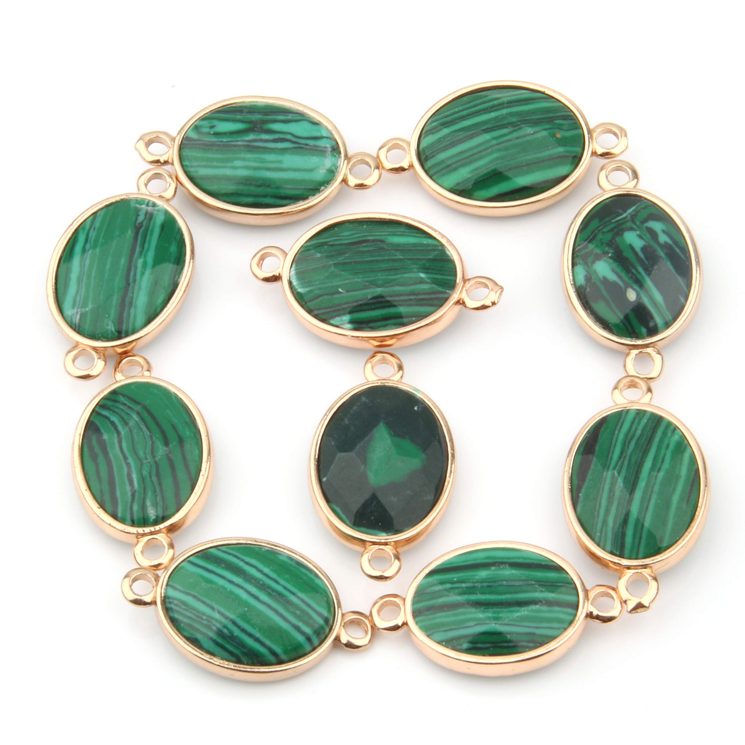 Photo 1 of 10 Pcs Natural Stone Connectors Faceted Egg Shape Pendants Links Malachite Charm for Jewelry Making