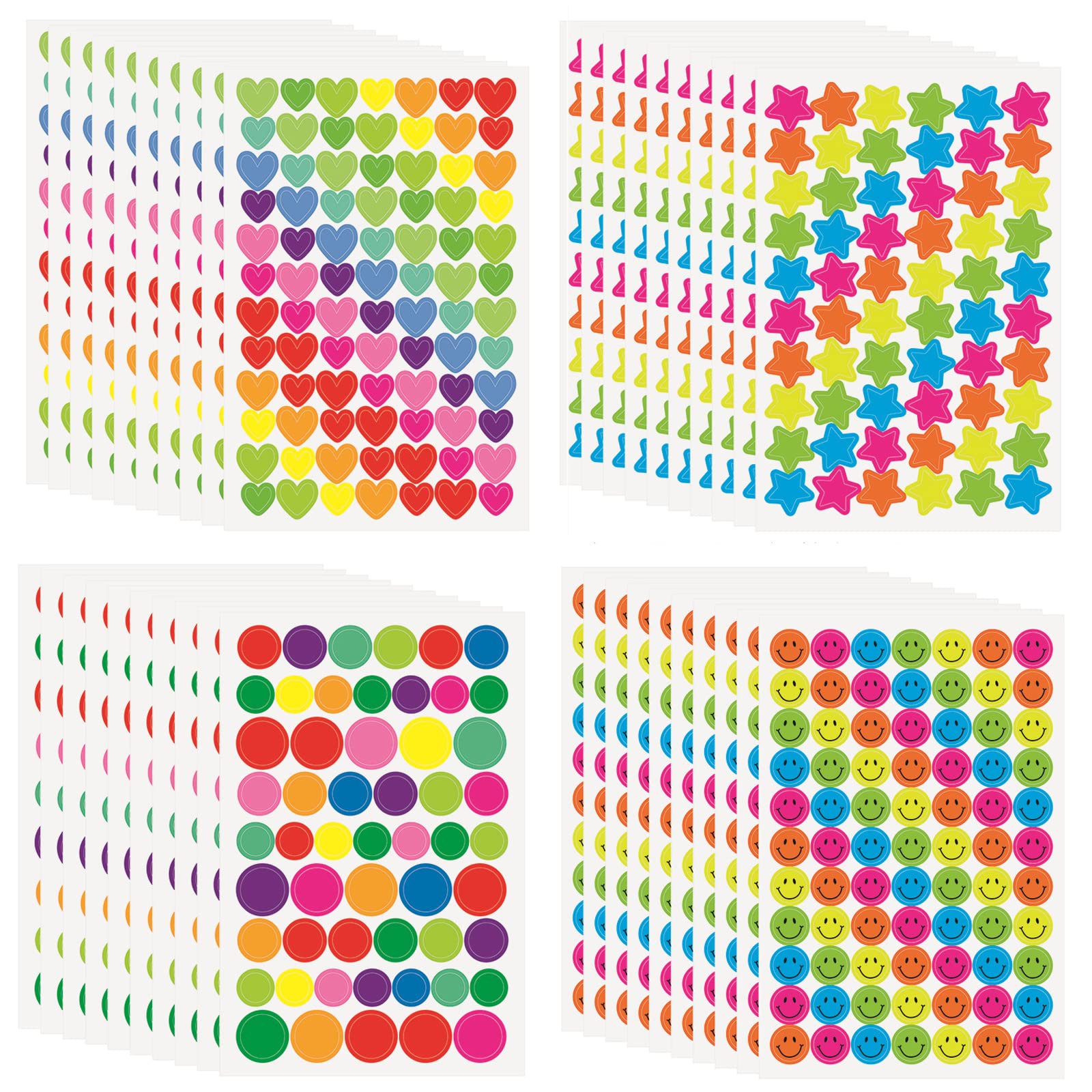 EUSTACE ごほうびシール 大容量 【２７５０ピース】 ニコニコ表情円形シール 星 ステッカー かわいい ハート シール カラフル 円 教師褒美用意シール 学童用ステッカー の商品画像