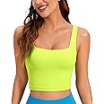 CRZ YOGA Butterluxe Womens Square Neck Longline Sports Bra - Workout Crop Tank Tops Padded Yoga Camisole with Built in Pads