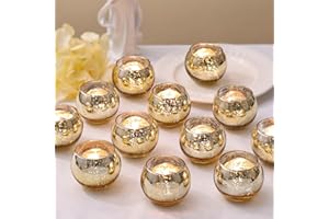 LETINE Gold Mercury Glass Votive Candle Holders - Set of 36 | Elegant Gold Tealight Candle Holders for Table Centerpieces, Weddings, Rehearsal Dinners, Halloween & Thanksgiving Decorations Indoor