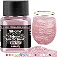 NiHome Edible Food-Grade Glitter Powder Glimmer Luster Dust Metallic Fancy Food Decorating Sprinkle Glimmery Dust for Drink Wine Beverage Cake Bakery Vegan Allergen-Free (Girl Pink, 0.35oz/10g)