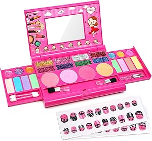 ROKKES Kids Washable Makeup Toy - Real Fold Out Cosmetic Palette Kit for Little Girls , Play Makeup Set for Toddlers , Pretend Makeup for Age 4 , Cosmetic Toys , Best Gifts for 3/4/5/6/7 Yeas Old Girl