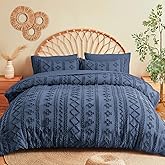 MR&HM Queen Comforter Set Navy Blue, 7 Pieces Tufted Boho Beddding Sets, Farmhouse Style Bed in a Bag with 1 Comforter, 2 Pillow Shams, 2 Pillowcases, 1 Flat Sheet, 1 Fitted Sheet for All Seasons