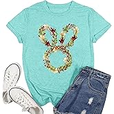 Ascrazy Happy Easter Shirts for Women Bunny with Leopard Glasses T-Shirt Floral Rabbit Tee Tops