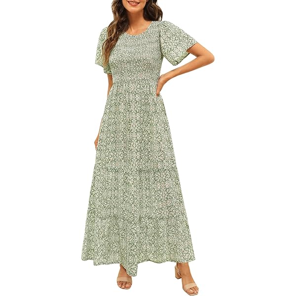 chinese dress ladies GLIGET Summer Dresses for Women 2024 Floral Print Lantern Sleeve Ruffle Hem  A Line Long Dress (Color : White, Size : X-Small) at Amazon Women's  Clothing store main image 0