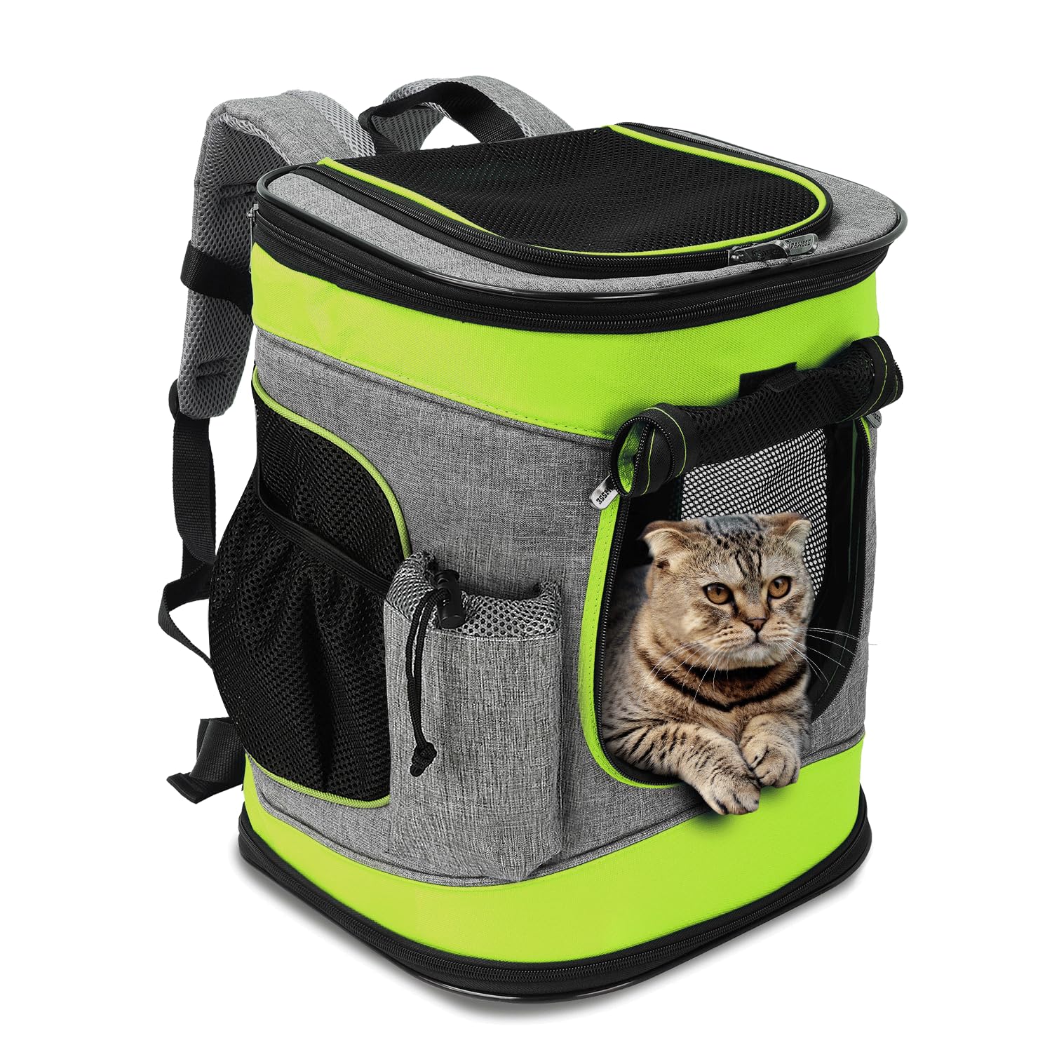 Kato Tirrinia Cat Carrier Backpack, Foldable Pet Carrier Backpack for Small Dogs,Puppy Rucksack Carrier Ventilated Design For Travel Camping Hiking Outdoor Green and Grey