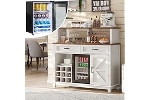Jocisland Farmhouse Coffee Bar Cabinet with Beverage Refrigerator Cooler, 47" Rustic Wine Bar Cabinet w/15 Mini Fridge, Barn 