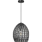 Robert Stevenson Lighting Persephone - Metal and Handwoven Rattan Ceiling Light, Black