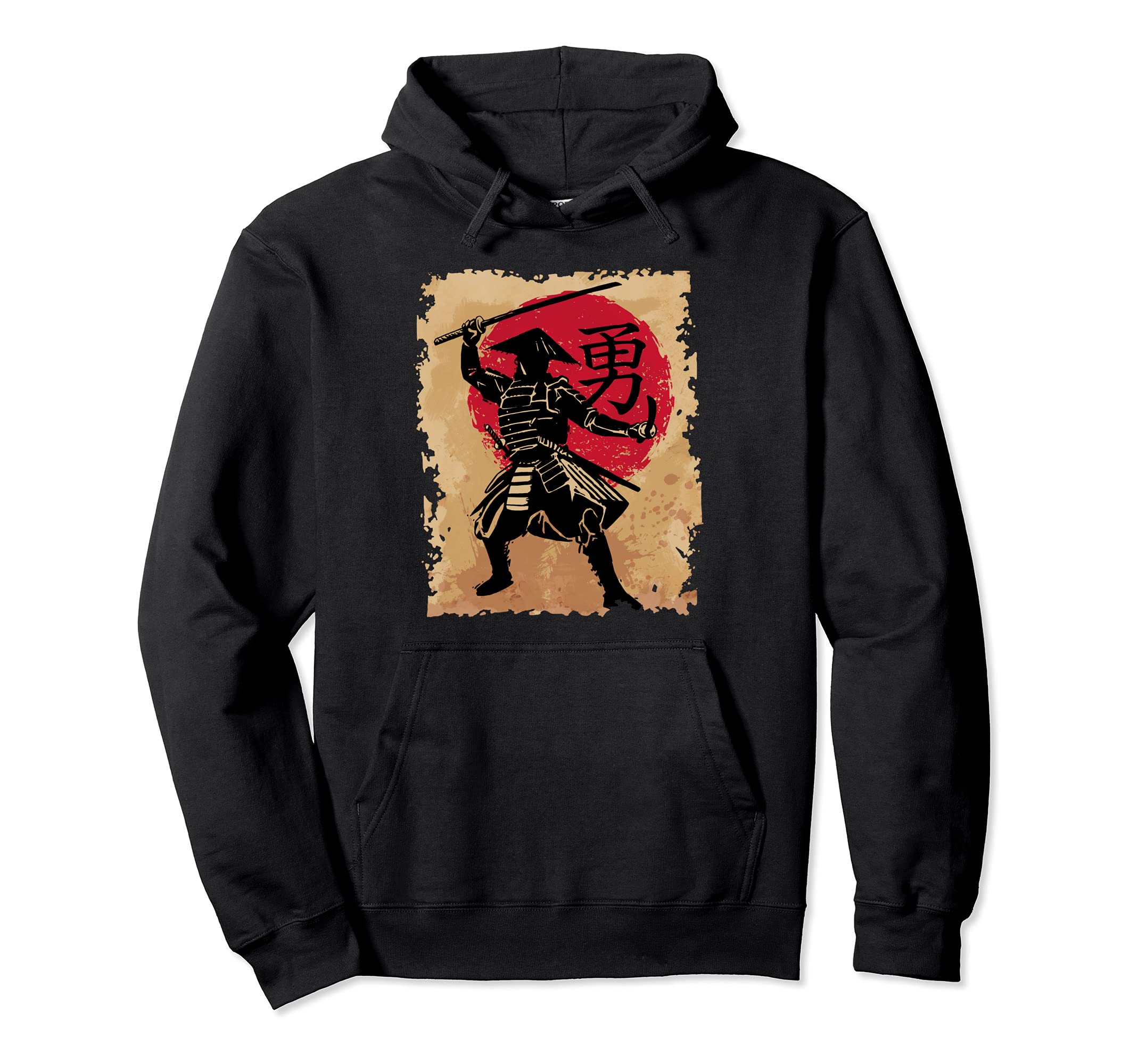 Japanese Samurai Papyrus Sun Japan Calligraphy Warrior Pullover Hoodie