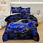 ASKOTU Race Car Full Boy Bedding Set, Blue Sports Car Comforter Set Full Size for Boys, 3 Pcs Cool Full Bedding Set for Boys