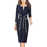 VFSHOW Womens Front Zipper Tie Waist Bow 3/4 Sleeve Slim Fitted Work Business Office Party Bodycon Pencil Sheath Dress
