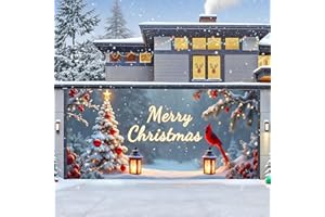 TTCHANG Christmas Garage Door Cover, Large Christmas Banner Backdrop Decorations Hanging Door Photography Decor for Indoor Outdoor House Patio Lawn Party Background,Cardinal Christmas,16x7FT