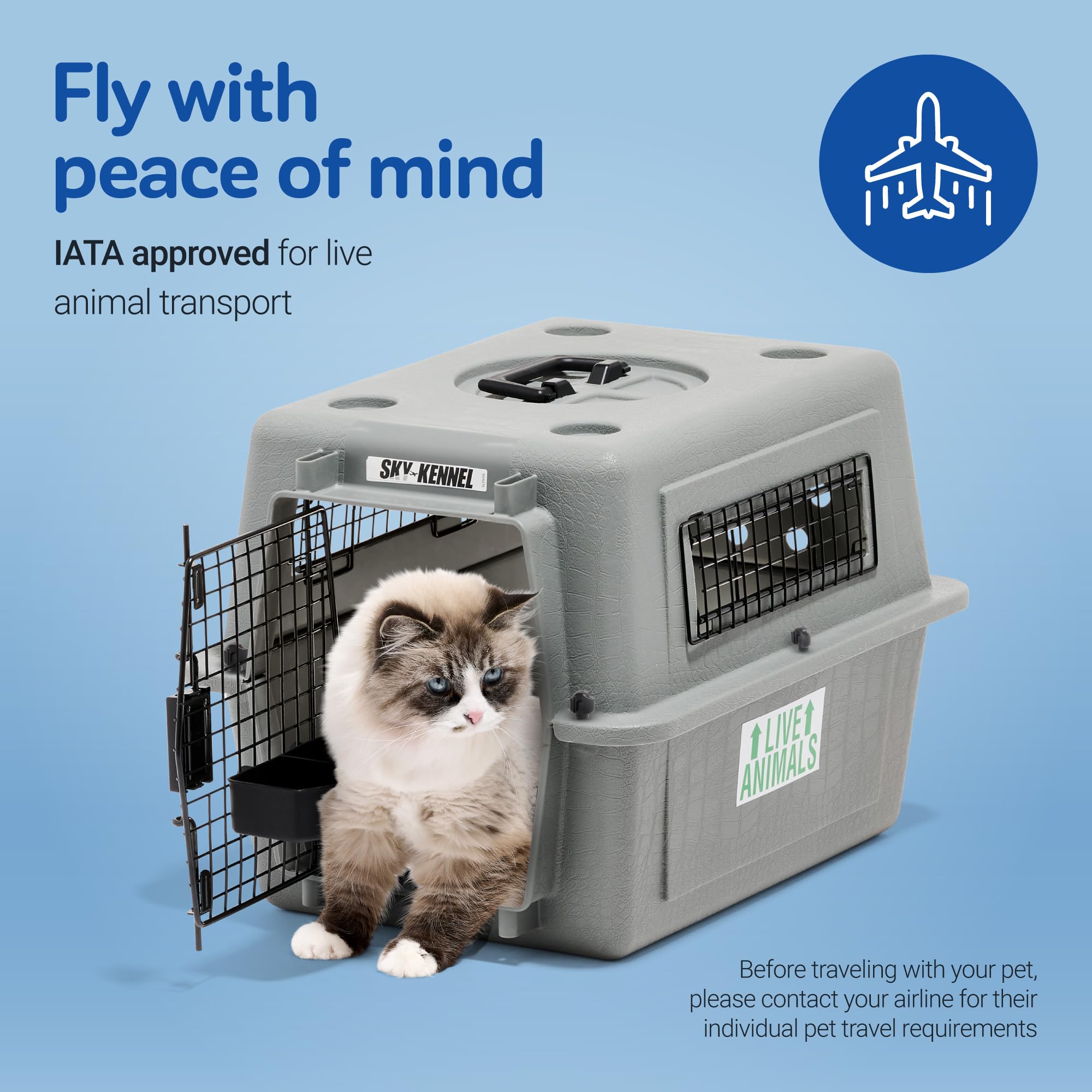 Petmate Sky Kennel - For Air and Travel, Airline Compliant Dog Crate for Pets up to 15 lbs, Heavy Duty Dog Kennel, Made in the USA- 21 Inches