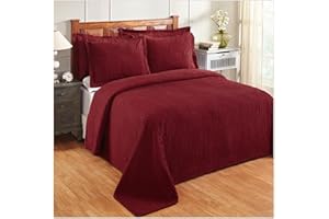 Better Trends Chenille Bedspreads King Size, Burgundy 100% Cotton Chenille Stripe Design Tufted Bedding Coverlet Soft Lightweight, 120"x110" 1 Piece Jullian Collection